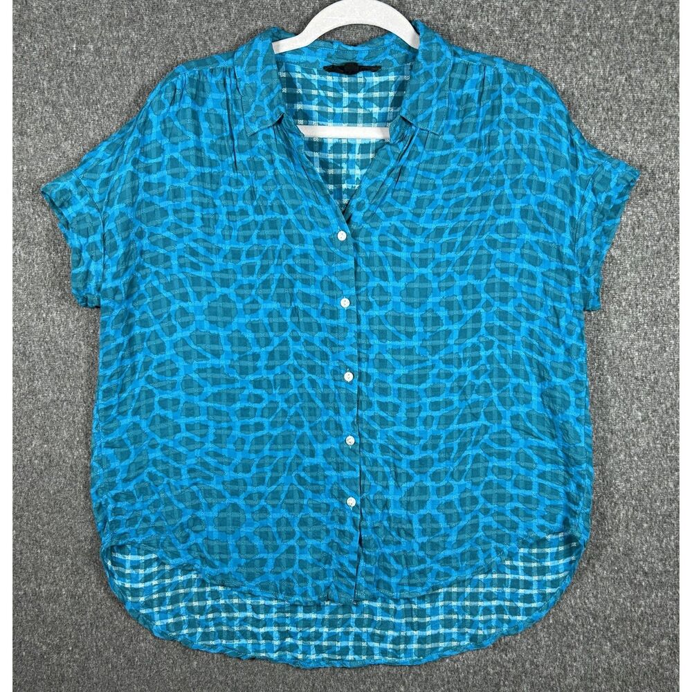Jane + Delancey Teal Blue Abstract Giraffe Print Button-Up Blouse - Size M